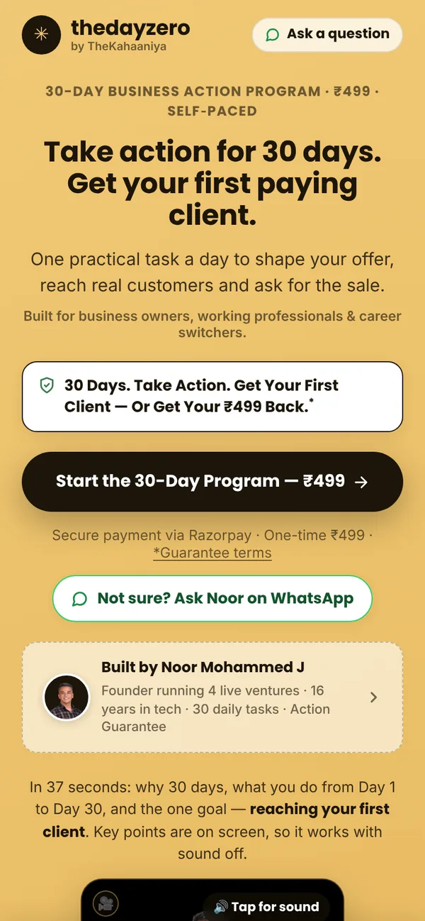 thedayzero.in 30-day course page on a phone